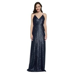 NWOT Weddington Way Blue Maxi Gown with Spaghetti Straps and V-Neck